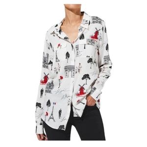 Karl Lagerfeld White Button-Down Shirt with Black and Red Paris Print